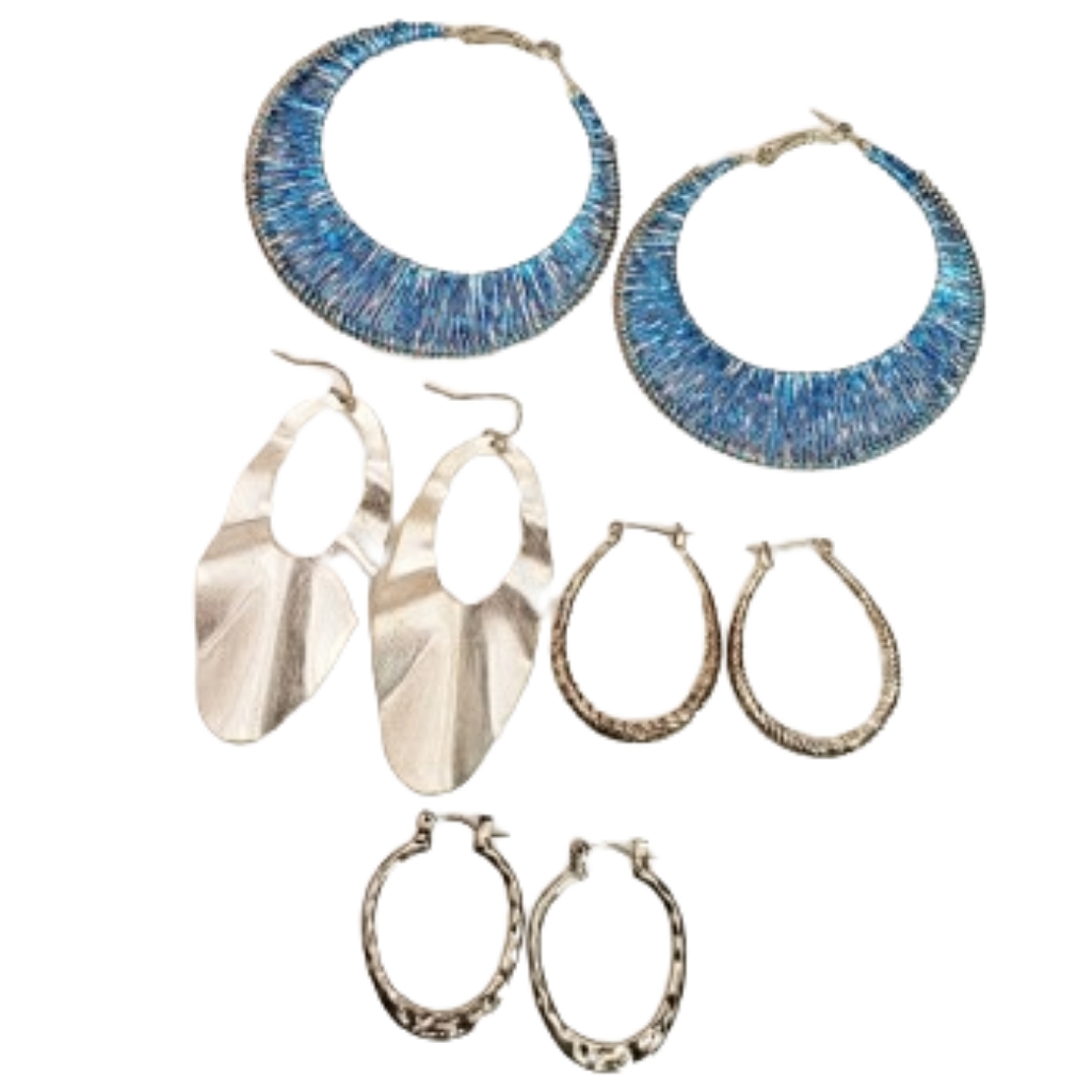 4 Silver Tone Earrings For Price Of One- Hoops And Dangles 13$